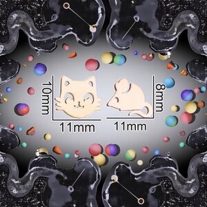 Cute Rose Gold Cat and Mouse Stud Earrings